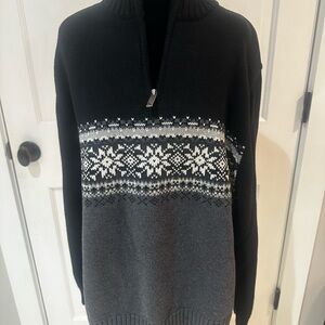 Eddie Bauer Black and Gray Nordic Zip-Up Sweater